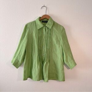 Monterey Bay  Button Down Shirt, Bamboo Blend, Pleated Front, 3/4 Sleeves, Green